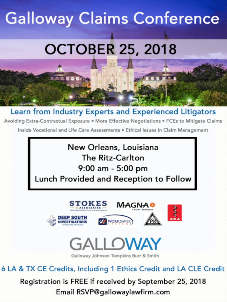 save the date galloway claims conference october 25 2018